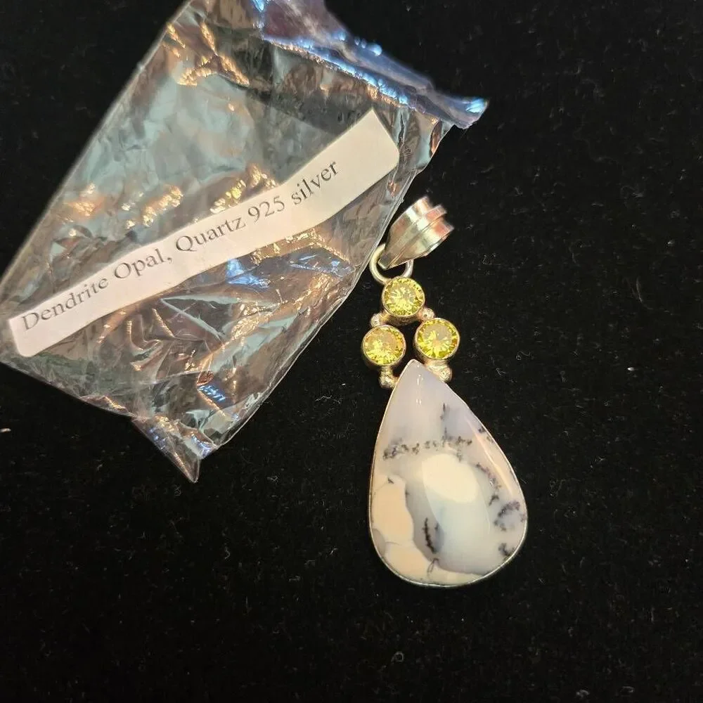 Dendrite Opal set in Sterling Silver 925 Pendant
